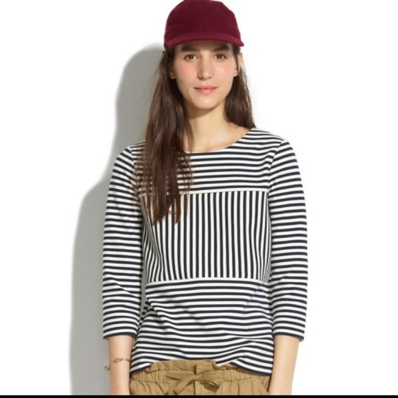 Robe Madewell Gallerist à Manches Courtes - Rayures Noir Et Blanc - Taille M - Occasion TB